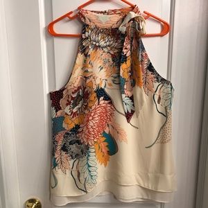 Rose & Olive Cream Sleeveless Blouse w/Bow Tie